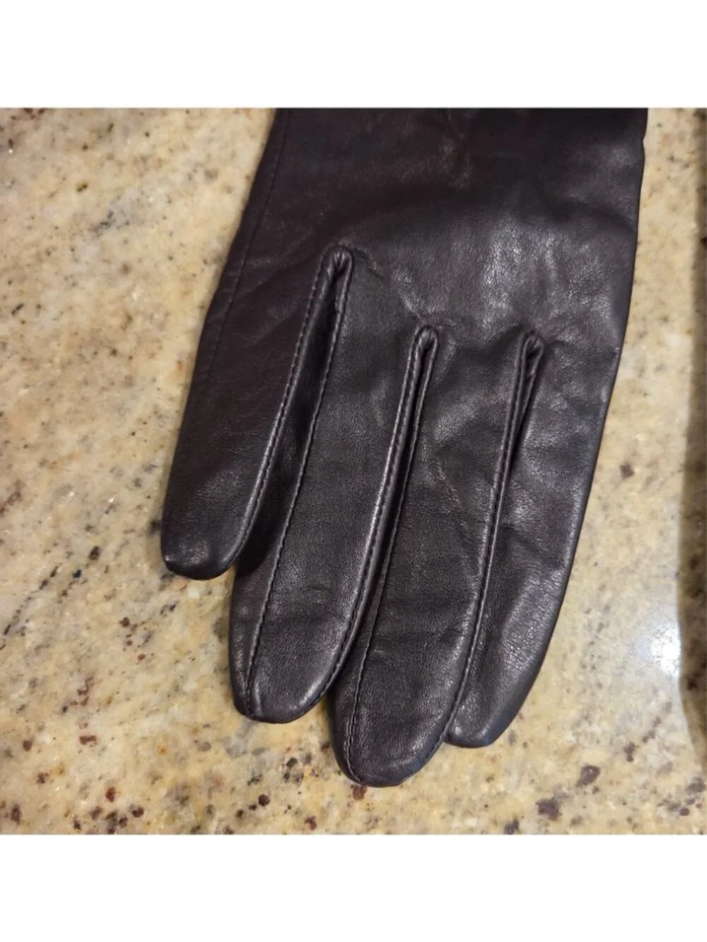 Womens Size M/L Brown Leather Fleece Lined Gloves Scroll Embroidered
